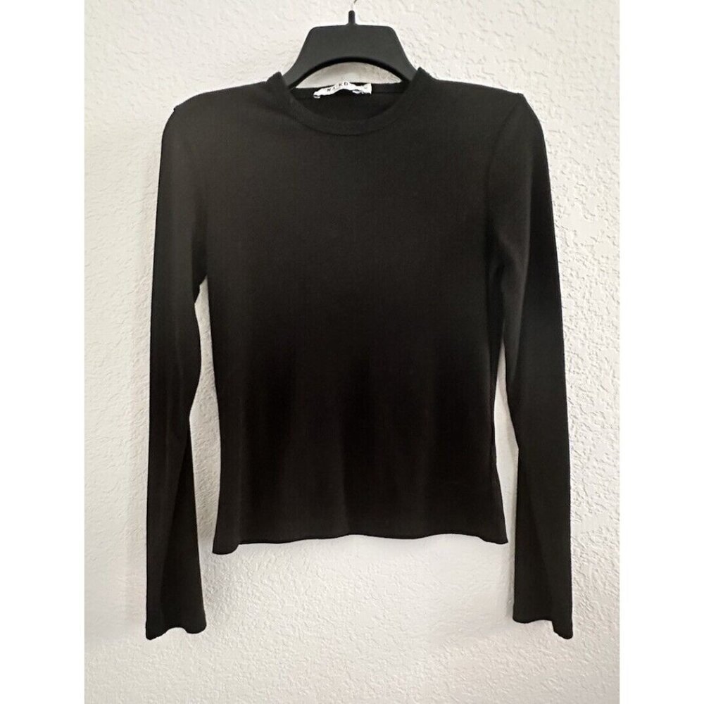 NA-KD Women's Basic Ribbed Long Sleeve Round‎ Neck Black Sz. M Capsule Wardrobe